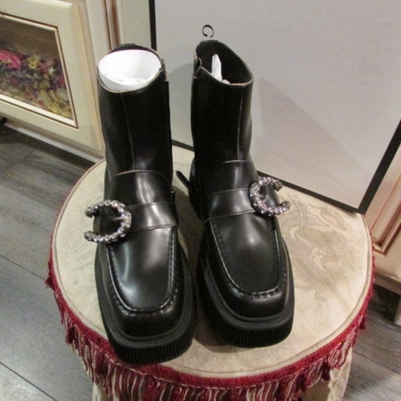 Gucci women's above ankle leather zipper platform boots Sz 39.5 - Picture 4 of 16